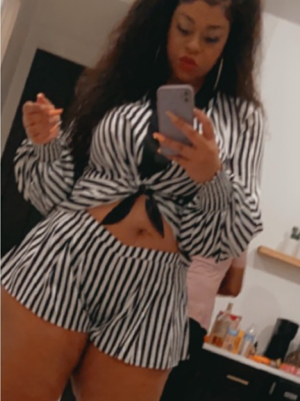 Black & White Stripe Two-Piece Tie-Front Set